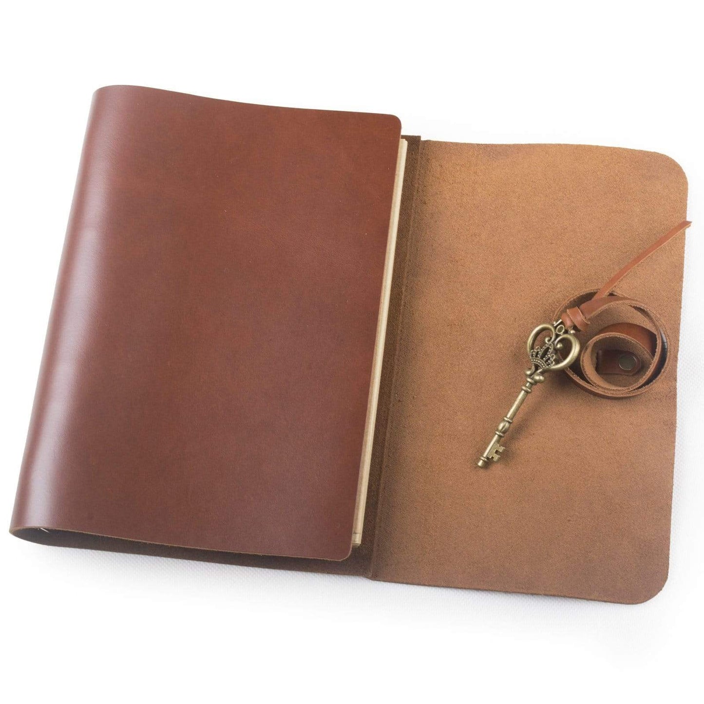 Storage retro genuine leather handmade diary travel journal notebook sketchbook with vintage key style buckle refillable with loose binder craft paper red brown a5 lined craft paper