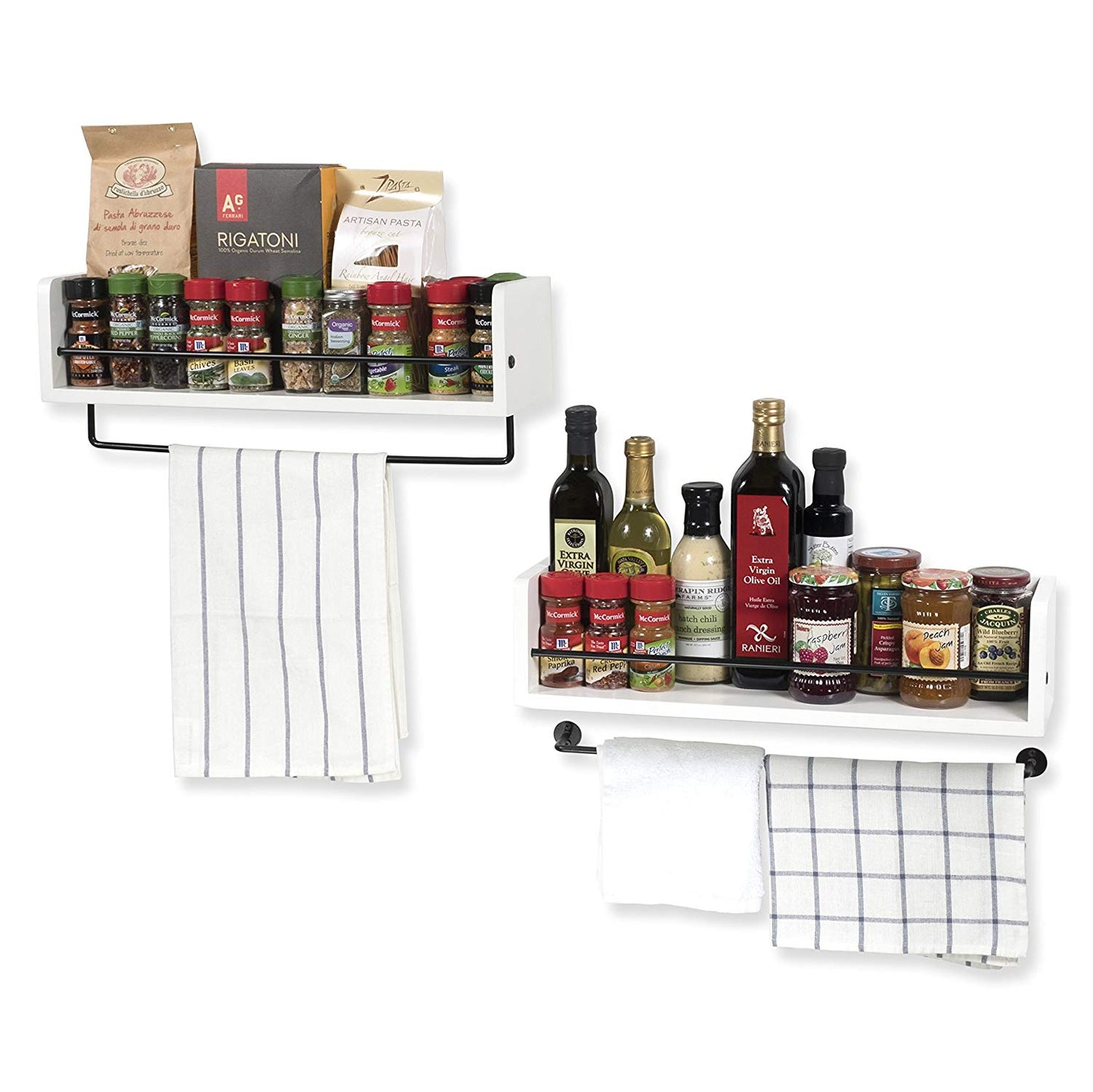 Rustic Kitchen Décor Spice Storage Rack with Towel Rail by ArtifactDesign Set of 2 White
