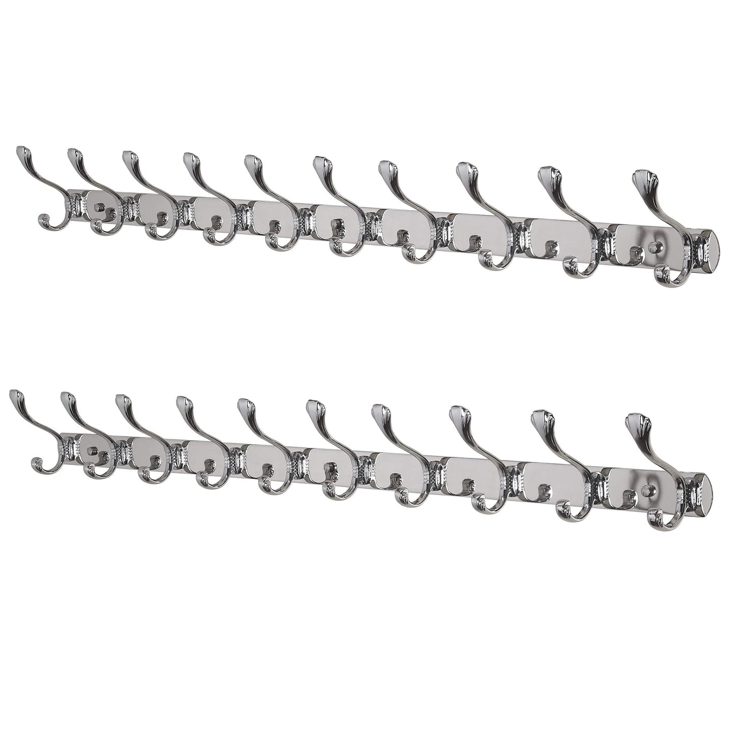 Dseap Wall Mounted Coat Rack Hook: 10-Hooks, 37-5/8” Long, 16” Hole to Hole, Heavy Duty, Stainless Steel, for Coat Hat Towel Robes Mudroom Bathroom Entryway (Seashell, Chromed, 2 Packs)