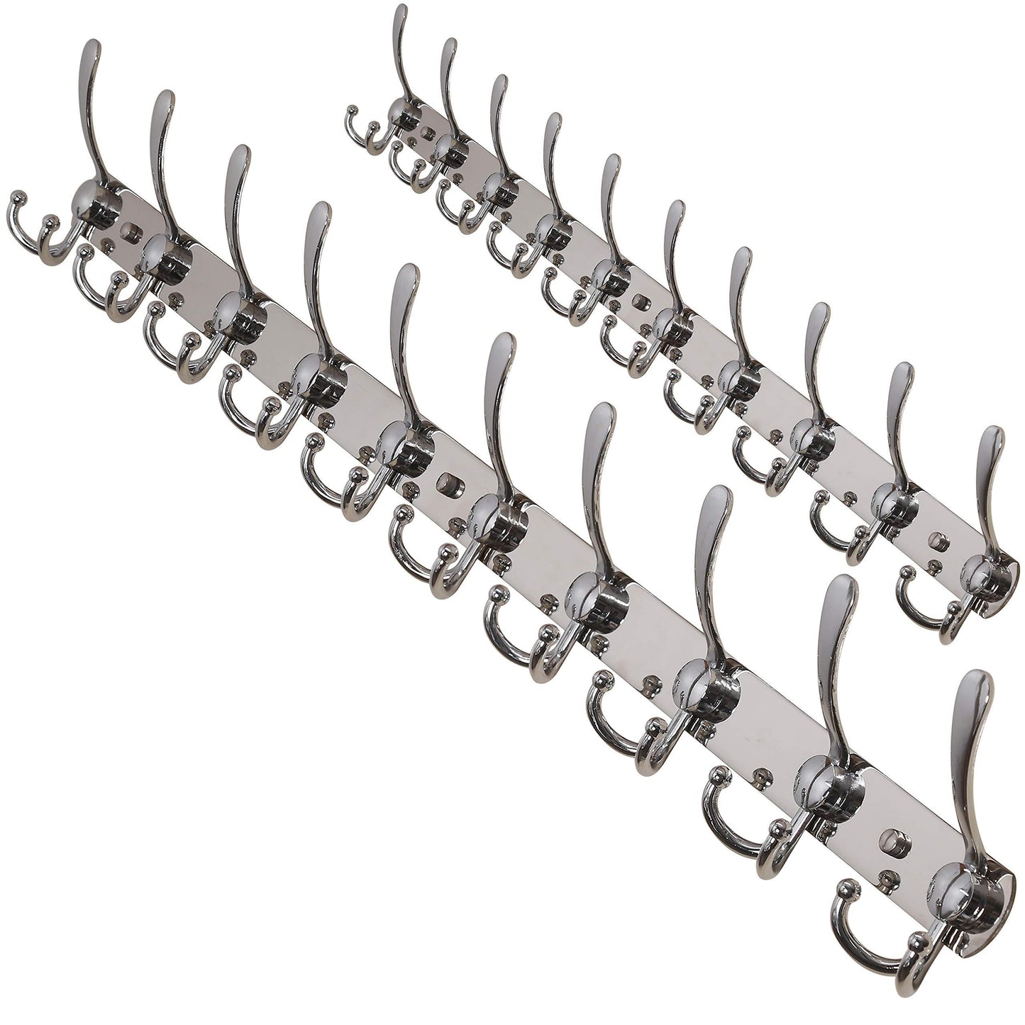 Dseap Wall Mounted Coat Rack - 10 Tri Hooks, 37-5/8” Long, 16” Hole to Hole - Heavy Duty Stainless Steel Coat Hook for Coat Hat Towel Robes Mudroom Bathroom Entryway (Chromed, 2 Packs)