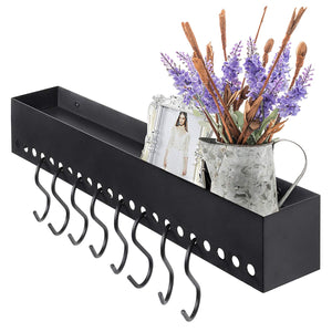 MyGift Modern Metal Floating Wall Shelf with 8 Removable S-Hooks, Dark Gray