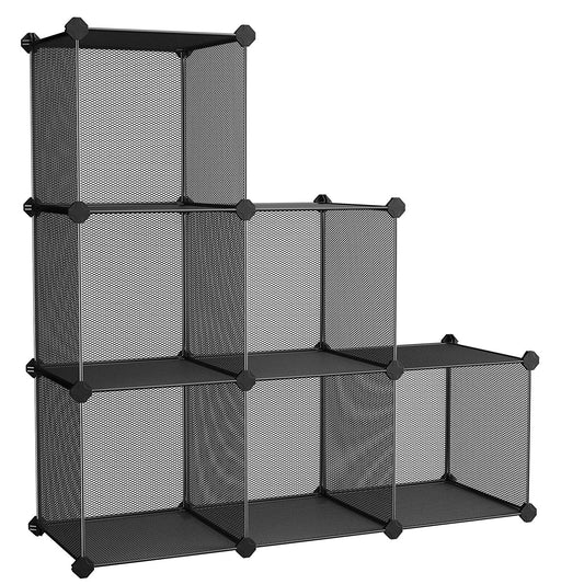 SONGMICS 6-Cube Metal Mesh Storage Cube, Storage Shelves Organizer, Modular Bookcase, DIY Closet Cabinet Shelf for Books, Plant, Toys, Shoes, Clothes, 36.6 L x 12.2 W x 36.6 H Inches, Black ULPL111H