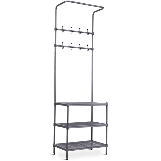 3 Tier Metal Storage Shelf 16 Hooks Hat Shoes Rack